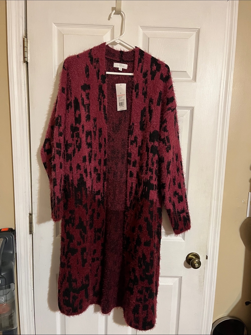 new directions Burgundy and Black Fuzzy Open-Front Cardigan